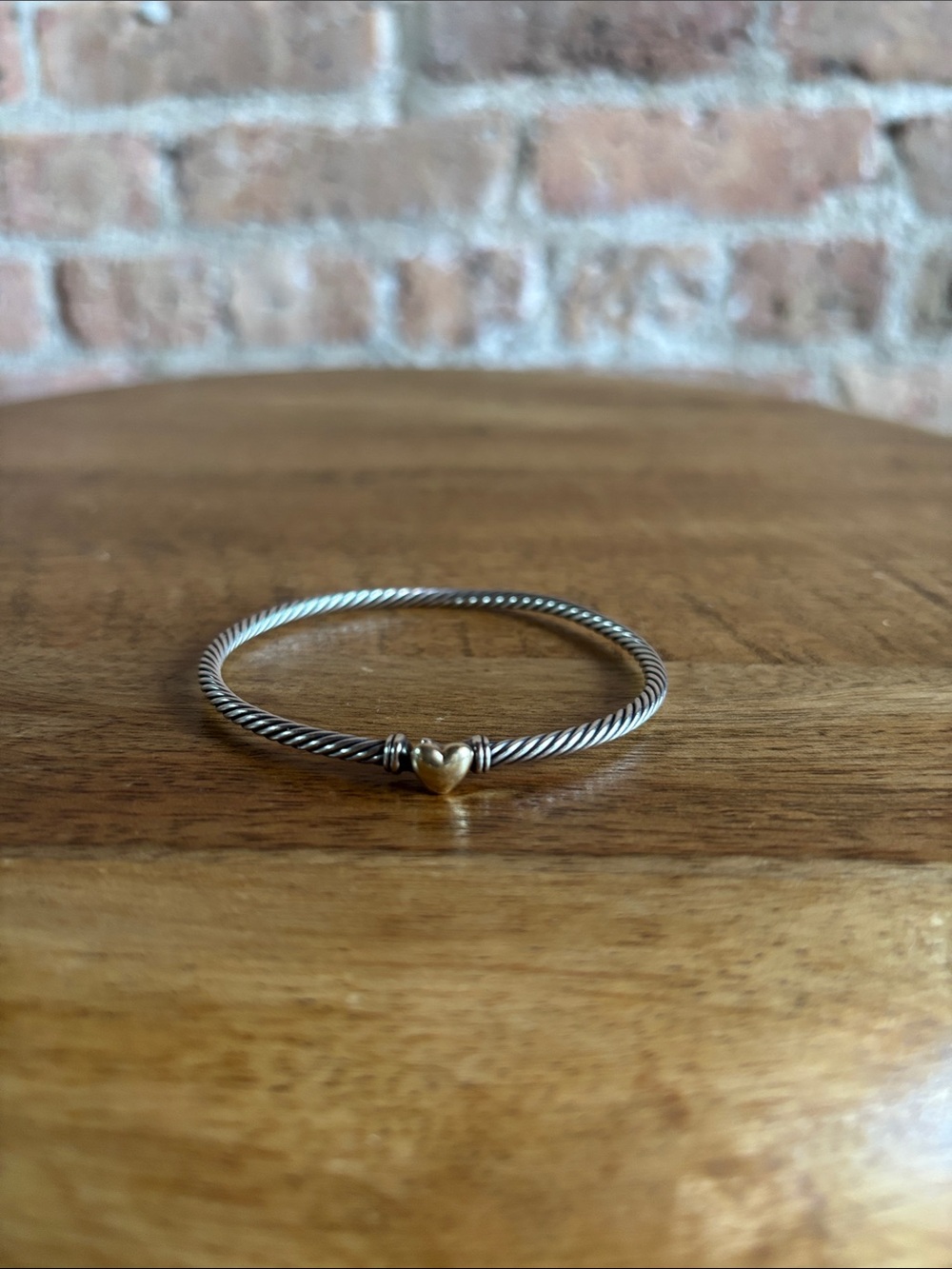 David Yurman Heart Accent Twisted Bangle Bracelet - Two-Tone Silver & Gold